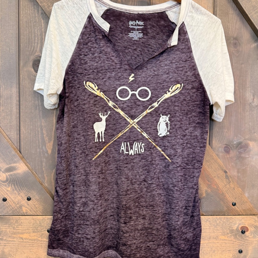 Harry Potter Graphic Tee Women Small Purple Good Raglan Burnout Shirt